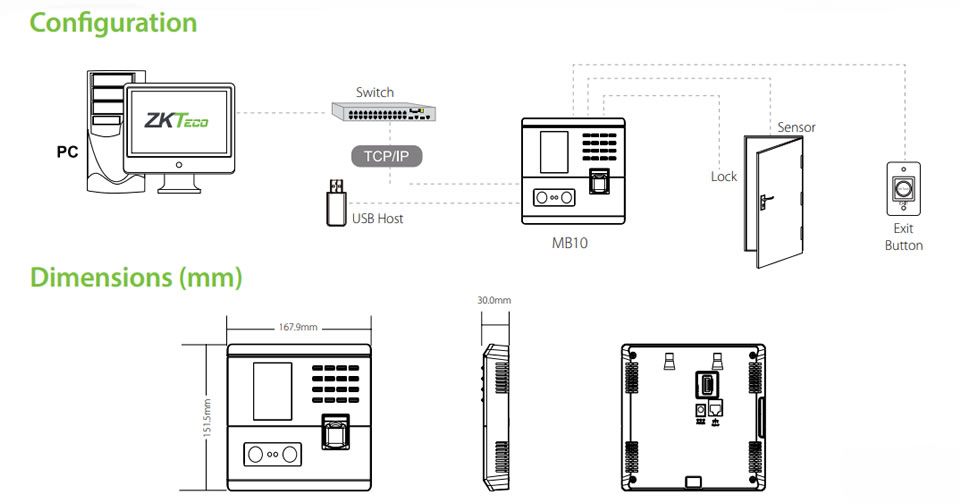 MB10 Multi - Biometric T&A and Access Control Terminal
